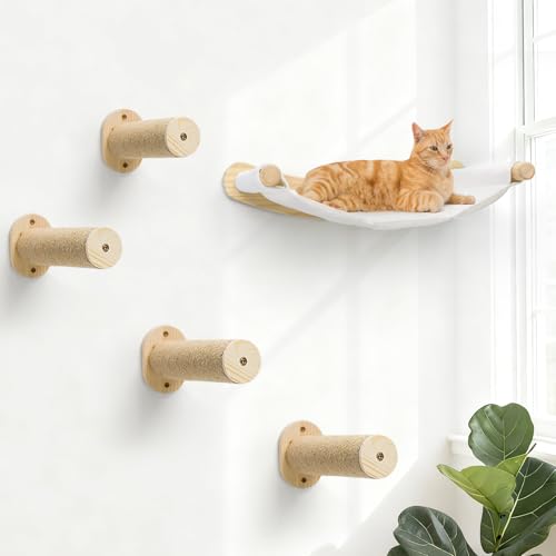 Cat Wall Hammock & Steps Set - Wall Mounted, 21 * 18 in for Large Cats - Screw-in Climbing Play Set