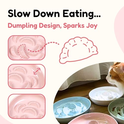 Slow Feeder Cat Bowl with Stand - Unbreakable Elevated Slow Feeder Bowl for Cats - Melamine Puzzle Raised Cat Food Bowl - Whisker Friendly & Wet & Dry Food- Dishwasher Safe & Non Slip (Pink - color: Pink