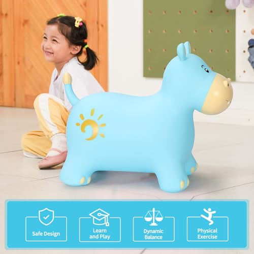 INPANY Bouncy Horse, Hippo Hopper Toys for Indoor & Outdoor Fun - color: Blue Hippo