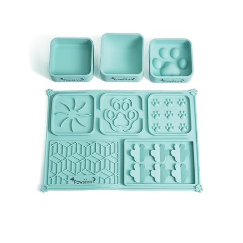 Extra Large Dog Lick Mat & Slow Feeder Bowl Set - XXL Silicone Enrichment Tray for Large Breeds - 2-in-1 Calming Puzzle Toy with 3 Removable Bowls (Soft Mint) - color: Soft Mint