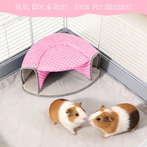 Guinea Pig Hideout Tunnel Bed, Washable Soft Small Animal Hideaway for Ferret, Chinchilla, Dwarf Bunny - House Pet Cage Accessory - color: Pink
