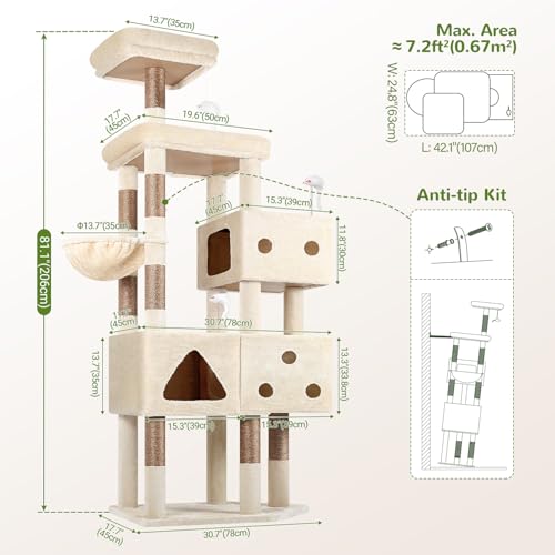 Globlazer Extra Large Cat Tower for Big Cats 20 lbs, 81in, F81, Beige - color: Beige