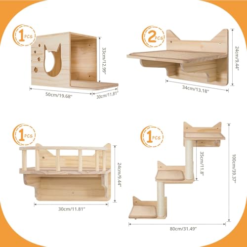 Cat Wall Shelves, 9-Piece Cat Wall Furniture with Sisal Mats - size: 10 pcs