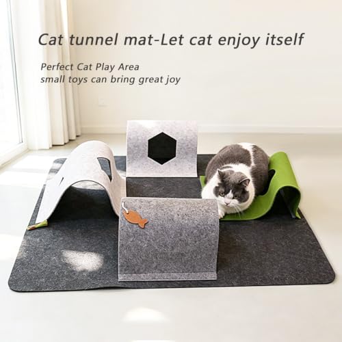 Cat Tunnel Mat for Indoor,4-Way Felt Cats Play Mat Cat Cave for Hide & Seek - color: Dark Gray
