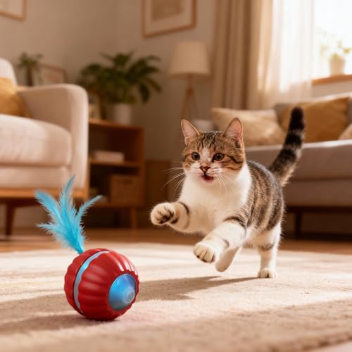 2PCS Interactive Cat Toys for Indoor Cats,Automatic Moving Kitten Toys - color: Red + Green