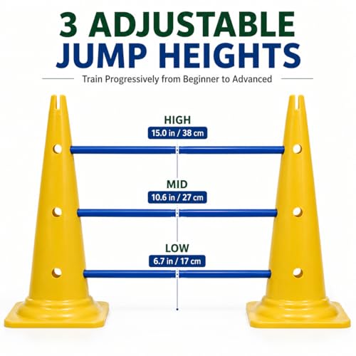 Dog Agility Equipment, 20-Inch Hurdle Set, 10.6 oz Weighted Cones - size: 20-Inch-Yellow