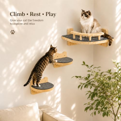 LSCQYYCC- Cat Wall Shelves, Cat Shelf with 3Wide Perch Steps, Modern Floating Cats Stairs for Indoor Sleeping, Playing, Climbing