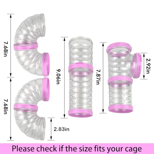 Dwarf Hamster Tubes and Tunnels Set Mouse DIY Toy Transparent Tube Pet Cage Connection Tunnel Kit Syrian Hamster External Accessories Adventure Pipe for Mice Rat(Pink) - color: 【Pink】