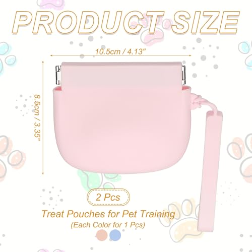 Silicone Dog Treat Pouch, Auto Closure, Pocket Size, Portable Walking Bag for Dog and Cat 4x3 Inch (Blue/Pink, 2Pcs), Intended for Pet Travel/Training/Walking - color: Blue/Pink