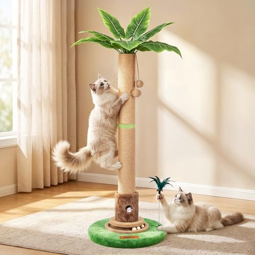 【Material Upgrade】 Famifit 50.8" Plant Cat Scratching Post, Tall Cat Tree - color: Green