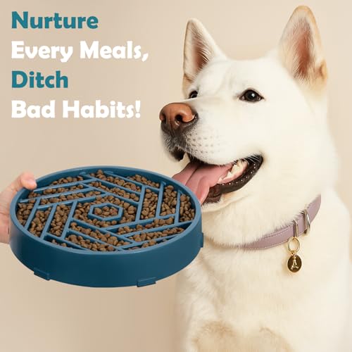 TOBYTO Slow Feeder Dog Bowls Large Medium Breed,Anti-Choking Slow Eating Dog Food Bowl,Non Slip Pet Slower Food Feeding Bowls Large Puzzle Slow Feeder Bloat Stop Maze Dog Dishes,Dark Blue - color: Dark Blue