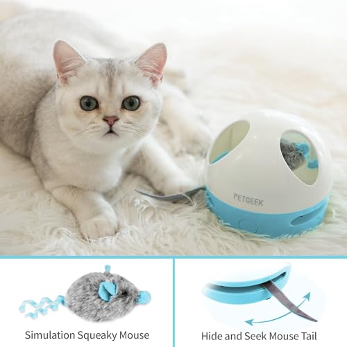 PETGEEK Hidey Mouse Electronic Interactive Cat Toy, Hide Mouse Cat Toy with Squeaky Mouse, Automatic Cat Toys with Catnip Filled Hidey Mouse, Cat Toys Interactive for Indoor Cats Play (Blue) - color: light blue