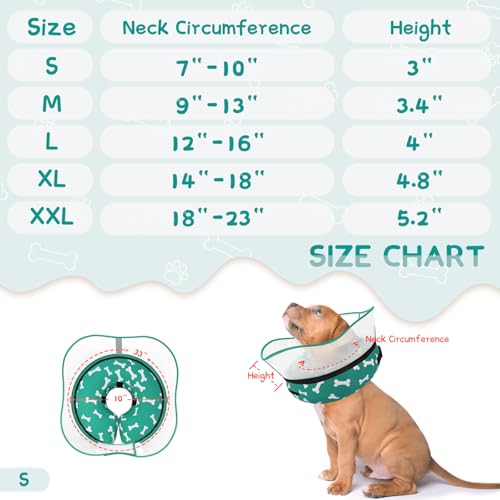 Supet Raised Inflatable Dog Cone Collar to Stop Licking, Soft Dog Cone Alternative After Surgery, Pet Neck Donut Collar for Small Medium Large Dogs - color: T Bone Green, size: S(Neck 7"-9.5")