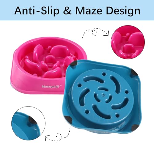 MateeyLife 2-Pack Slow Feeder Dog Bowls, 2 Cups, Dog Puzzle Feeder Bowl - color: C-Purple&DarkBlue, size: Medium