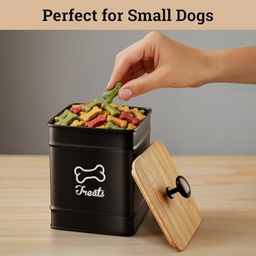 Dog Treat Container with Airtight Bamboo Lid, 5"W x 7"H, 7 Cup Capacity - color: Black - Small