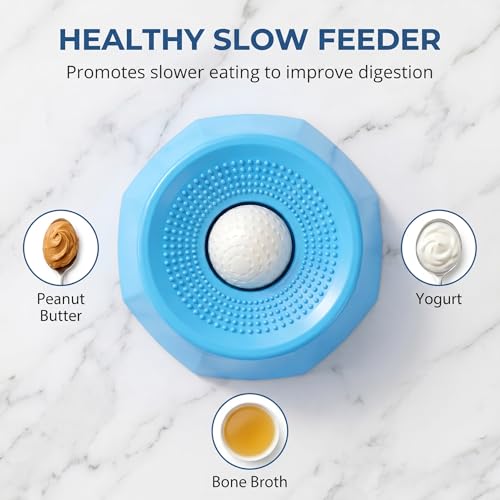 Dog Lick Ball Slow Feeder, Rolling Sphere Interactive Pet Toy with Suction Cups, Calming Slow Feeding Bowl for Liquid Treats & Peanut Butter, Anxiety Relief Licking Toy for Dogs & Cats（Blue - color: Blue-B