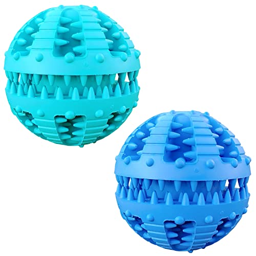 2 Pcs Dog Toy Teeth Ball,Dog Puzzle Toy,Treat Dispensing Dog Toys,Non Toxic Tear Resistant Natural Rubber Toy Ball for Pet Teeth Cleaning/Chewing/Playing/Training (Blue+Blue, 3.15in) - color: Blue+Blue, size: 3.15in