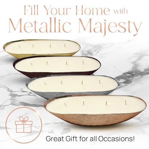 Dough Bowl Candle Co. Luxury Candle - Scented Luxury Candles for Home, 12x5x2 Inch Vessel for Women and Men, Fancy 4 Wick for All Occasions (Apple Cider, Copper) - style: Apple Cider