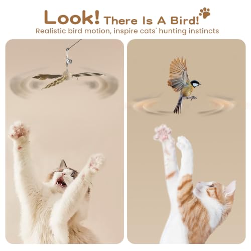 Pawaboo 6Pcs Cat Feather Wand Toy Set for Indoor Cats Self Play & Exercise - color: Z-Black + White