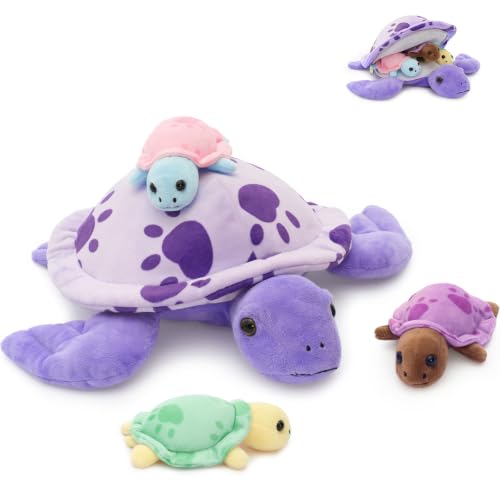Muiteiur Purple Sea Turtle Stuffed Animal with Babies Inside, Turtle Plush - style: Purple Turtle