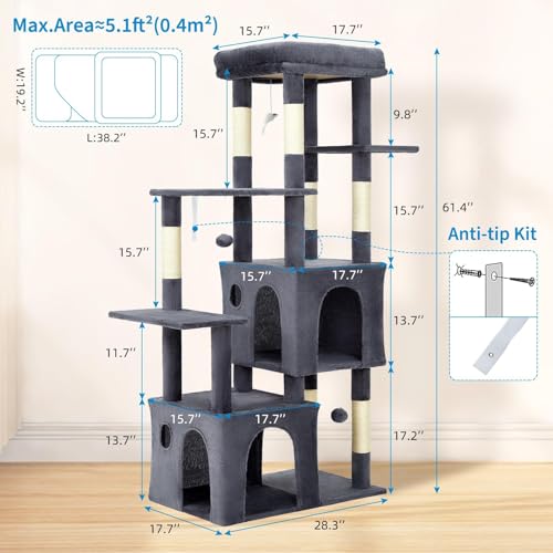 Takywep Cat Tree Heavy Duty Multi-Level Cat Tower for Large Indoor Cats - color: Dark Gray