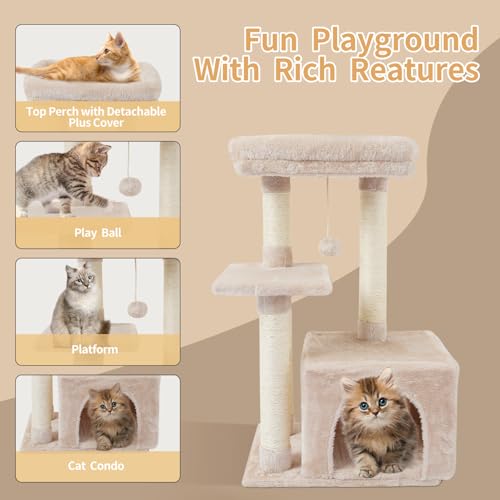 Cute Cat Tree Kitten Cat Tower Condo Cat Furniture Sisal Scratching Posts B - color: Beige