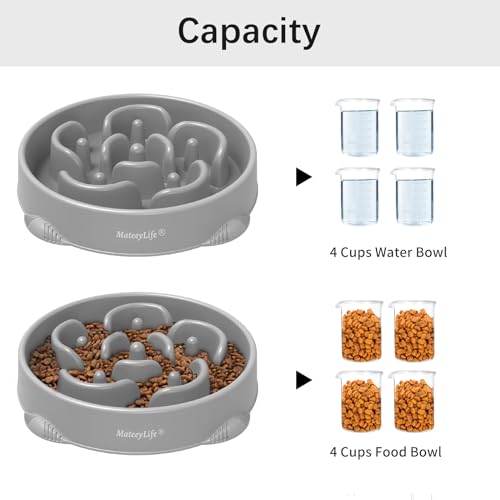 MateeyLife 1-Pack Slow Feeder Dog Bowls, 4 Cups, Dog Puzzle Feeder Bowl - color: I-Gray, size: Large