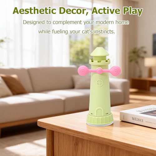 Interactive Cat Toys for Indoor Cats, Windmill Feather Cat Teaser Wand, Bouncy Kitten Toys with Strong Suction Cup Base for Bored Felines & Self-Played Enrichment Green - color: Green