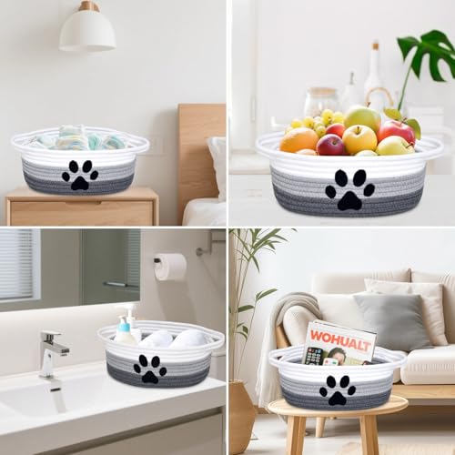 Small Woven Dog Toy Basket with Handle, Cute Paw - color: 3 Color-White Grey