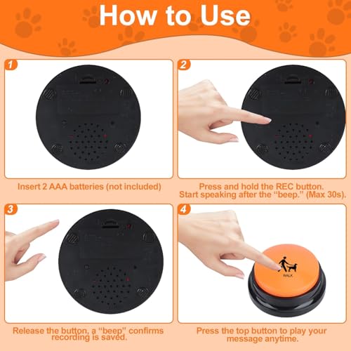 8 Pcs Dog Talking Buttons for Communication, 30-Second Recordable Voice Buttons with Non-Slip Base, Pet Training Buzzers for Dogs and Cats,Batteries Not Included - size: 8 Pcs