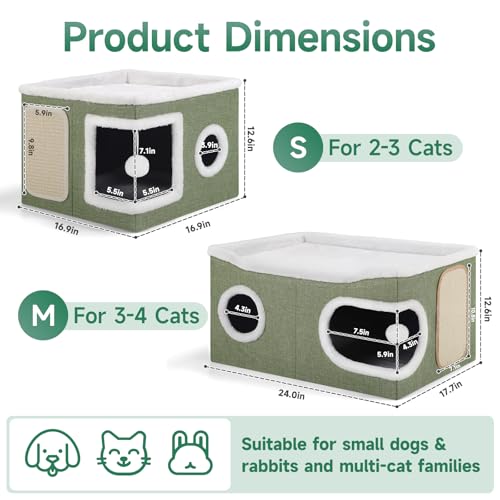 Shikha Extra Large Cat House Bed for Multi Cats with Scratch Pad Green - color: Green, size: Extra Large