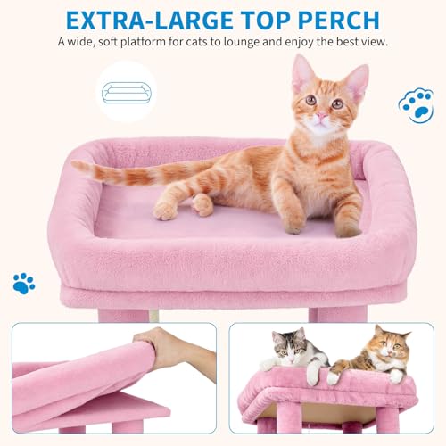 Takywep Cat Tree Heavy Duty Multi-Level Cat Tower for Large Indoor Cats - color: Pink