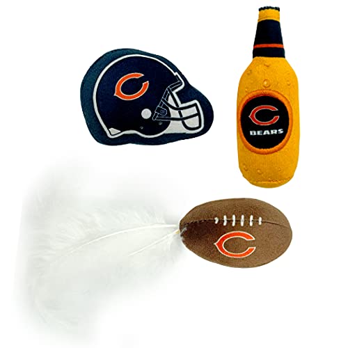 Best Plush CAT Toy - NFL Chicago Bears Complete Set of 3 piece Cat Toys Filled with Fresh Catnip. Includes: 1 Helmet Cat Toy, 1 Football Cat Toy with Feathers & 1 Beer Bottle. Beautiful Team Logos - color: CHICAGO BEARS, style: NFL Cat Trio Toy
