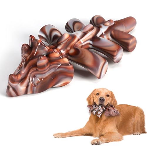 Durable Nylon Dog Toy for Aggressive Chewers - Interactive Nylon Chew Set with Massage Bumps | Tough Dog Toys for Teething Puppies & Large Breeds (Triceratops) - color: Triceratops