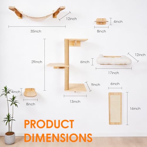 6 in 1 Cat Wall Shelves Climbing System with Sisal Scratching Perch - color: White
