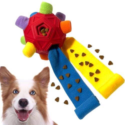 Interactive Dog Toys,Dog Snuffle Ball,Encourage Natural Foraging Skills Slow Feeder for Training and Stress Relief,Cloth Strip Hiding Food Chew Toys，Durable Dog Toys（Red）