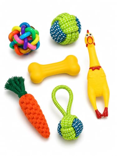6-Piece Puppy Rope Chew Toy Set, Knotted Interactive Toys and Flying Disc for Small Medium Dogs, Tug and Fetch Play