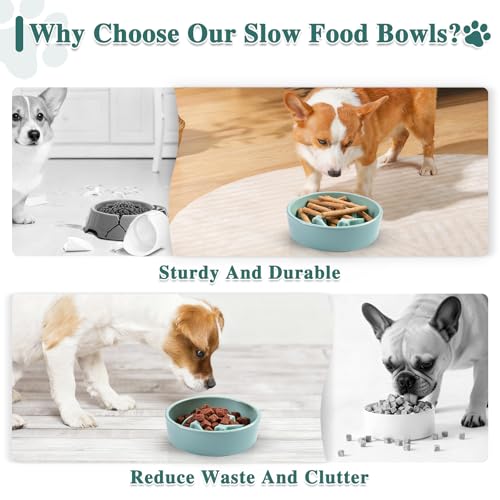 Ceramic Slow Feeder Dog Bowls, 0.6 Cups Dog Food Dish for Small Breed - color: Light Green-M