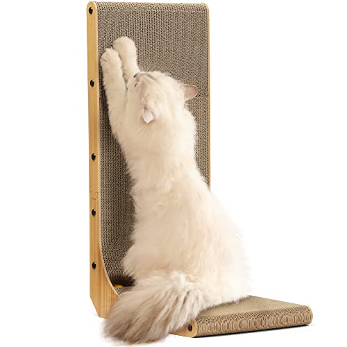 FUKUMARU Cat Scratcher, 26.8 Inch L Shaped Cat Scratch Pad for Indoor Cats - size: 1 Pack 26.8 in Wood Color