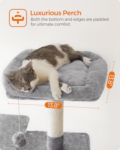 Feandrea Cat Tree, 54.2-Inch Cat Tower, Multi-Level Condo, Light Gray - color: Light Gray, size: 54.2 Inches