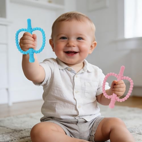 Fu Store Hollow Teether Tube Apple Shape Baby Teething Toy for Babies 0-36M - color: Pink, Dark Pink, Blue