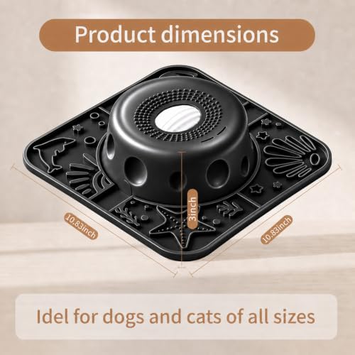 Dog Licking Slow Feeder Bowl with Rolling Ball Anti-Gulping, 2 in 1 Dog Non-Slip Lick Mat, Edible Silicone for Wet Food, Yogurt, Bone Broth, Nutrient Solution Black - color: Black, size: Single