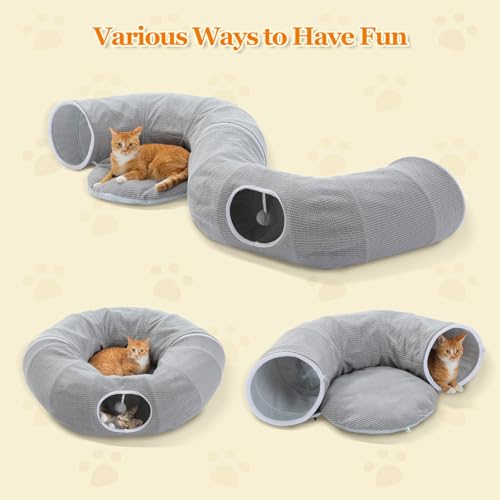 PEQULTI Grey Donut Cat Tunnel Bed Washable Plush Mat Multi for Small Pets - color: New Gray