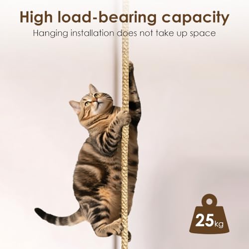 1.2" x 9.8Ft Cat Climbing Rope, Natural Hemp Rope with Heavy Duty Hook, Ceiling & Wall Mounted Exercise Toy for Indoor Outdoor Cats, Space-Saving Vertical Play Activity Center