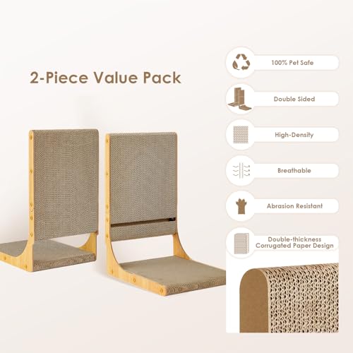 EHEYCIGA 2-Pack Cat Scratcher, 19.7 Vertical Indoor Cardboard Scratch Pad - size: Medium 2PC (19.7'' tall)
