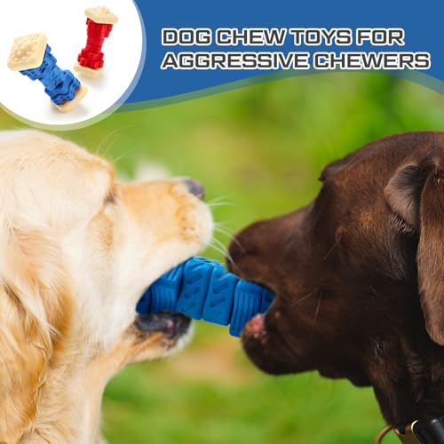 Aliceset 2 Pcs Dog Toys for Aggressive Chewers Tough Durable Indestructible Puzzle Interactive Dog Cognitive Chew Toys with Beef Flavor, Safe Rubber Bone Shape Enrichment Gift to Keep Them Busy