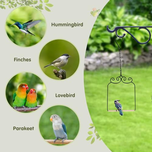 3PK Metal Frame Hummingbird Swings and Perches with Wooden Dowel Black Bird Swing Outdoor Bird Perch Humming Bird Swing (3PK) - style: 3PK