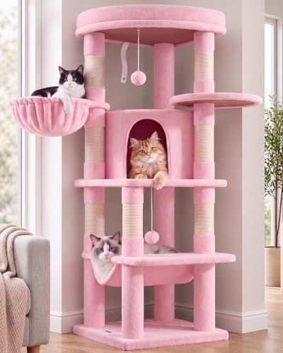 Globlazer Pink Corner Cat Tree Tower with Scratching Post, C51, Pink - color: Pink, size: 51inch