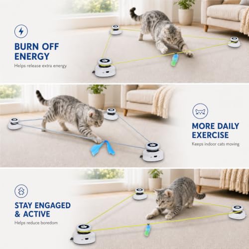 Automatic Cat Toy for Indoor Cats, Interactive Cat Chasing Toy with Moving Feather Lure, DIY Floor Route Kit, Rechargeable Self-Play Cat Exercise Toy - color: White-Non-remote