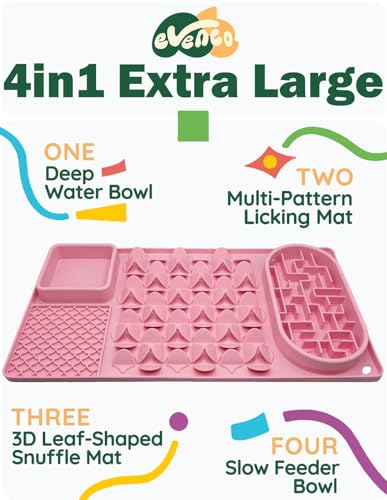 Slow Feeder Bowl for Large Dog, Silicone Lick Mat & Snuffle Mat with Suction Cups - Interactive Puzzle Feeder to Slow Eating & Keep Busy, Reduce Vomiting & Relieve Boredom (21"x 11" Pink) - color: Pink